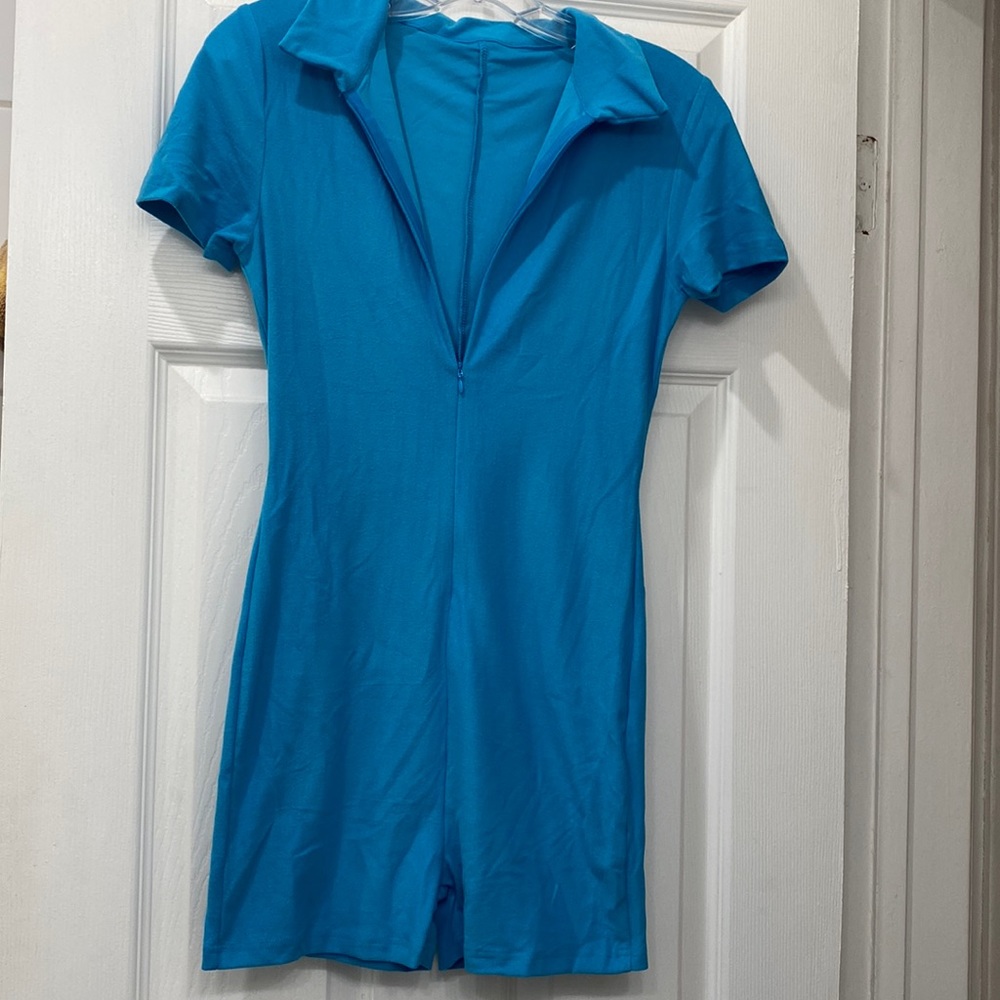 Blue suede romper w zipper